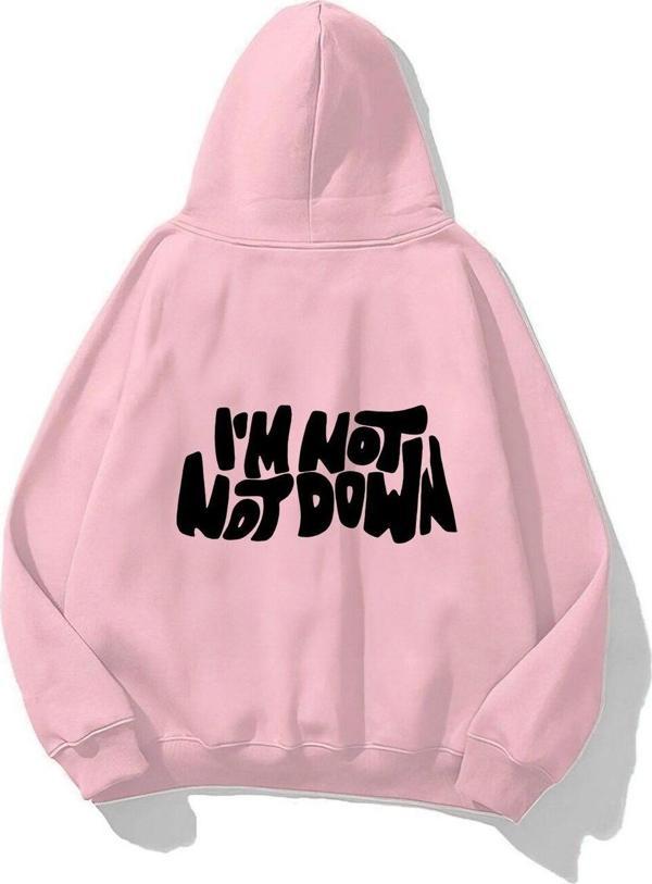 The Champ Clothing Kapüşonlu Içi Polar I'M Not Down Baskılı Pembe Unisex Hoodie Sweatshirt - Image 1