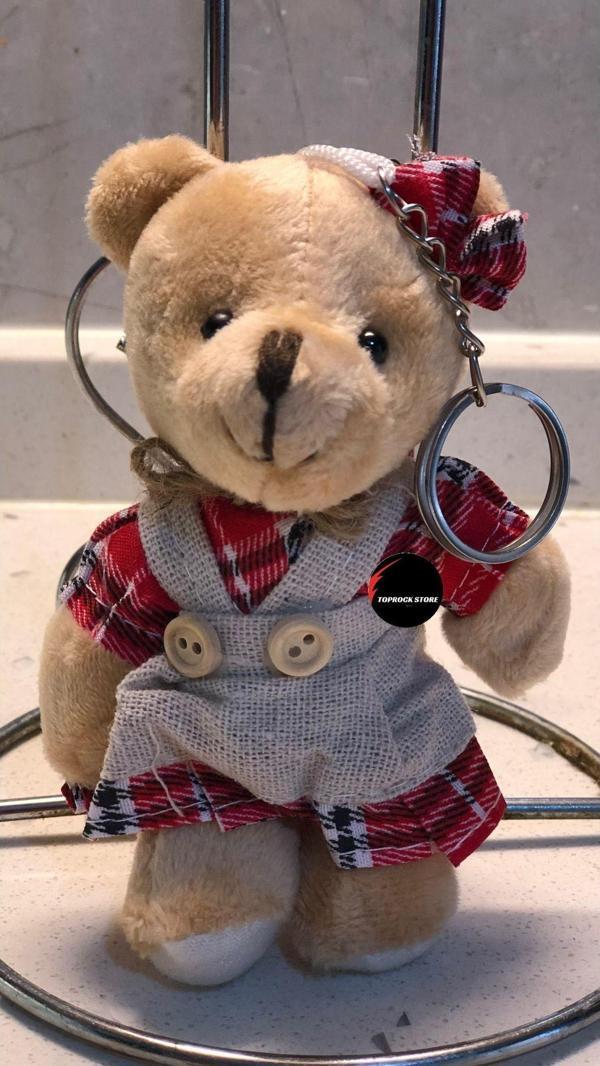 Toprockstore Sevimli Elbiseli Kurdeleli Ayıcık Peluş Oyuncak Desenli Anahtarlık Uyku Arkadaşı Hediyelik 12 Cm - Image 1
