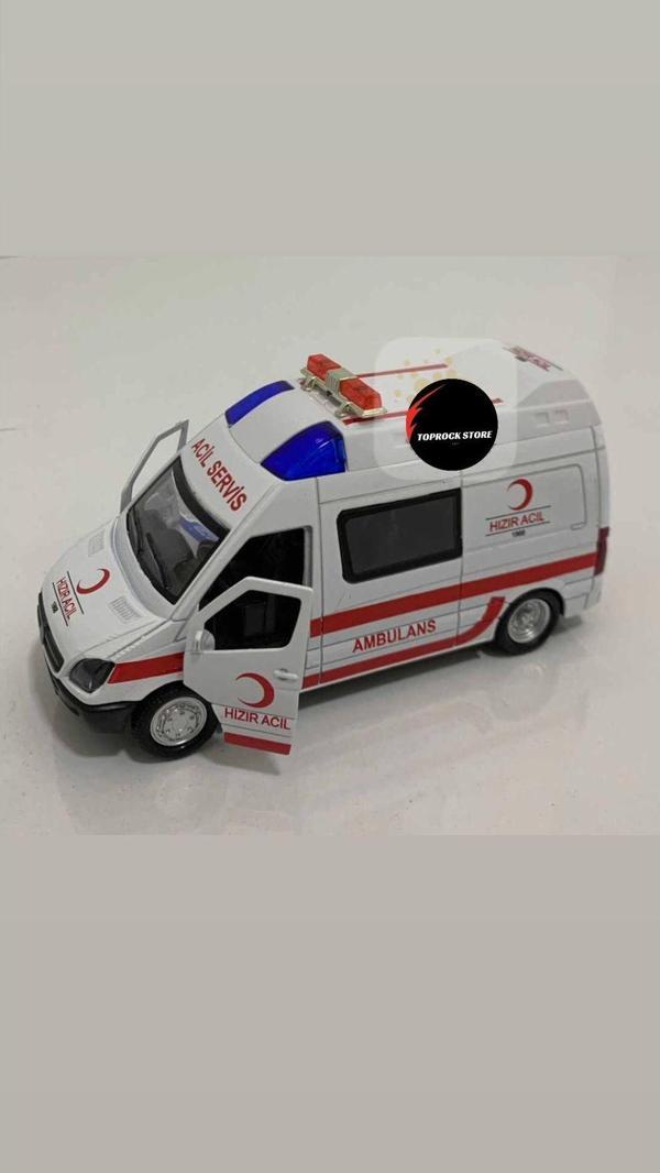 Toprockstore Metal Ambulans Oyuncak Işıklı Sesli İlk Yardım Aracı Ekip Otosu - Image 1