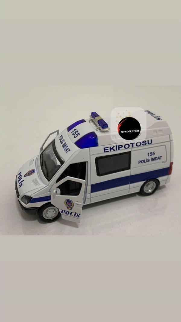Toprockstore Metal Polis Arabası Oyuncak Işıklı Sesli Ekip Otosu - Image 1