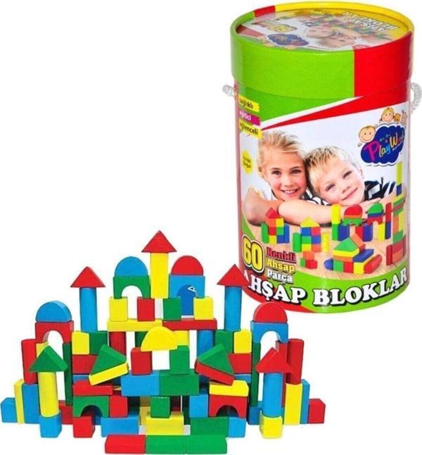 Toprockstore Renkli Ahşap Bloklar Kutulu 60 Parça - Image 1