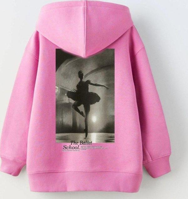 The Champ Clothing Kapüşonlu Içi Polar The Ballet School Baskılı Pembe Unisex Çocuk Sweatshirt - Image 1