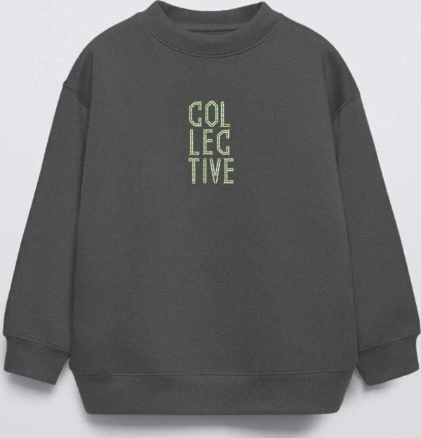 Gia-Art Füme Bisiklet Yaka Collective Yazılı Arka Fly Kn It Yazılı Oversize Çocuk Sweatshirt - Image 1