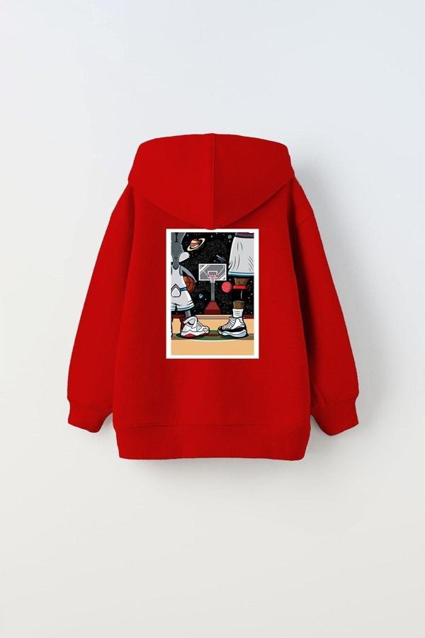 The Champ Clothing Kapüşonlu Içi Polar I Love This Game Yazılı Basketbol Baskılı Kırmızı Unisex Çocuk Hoodie Sweatshirt - Image 1