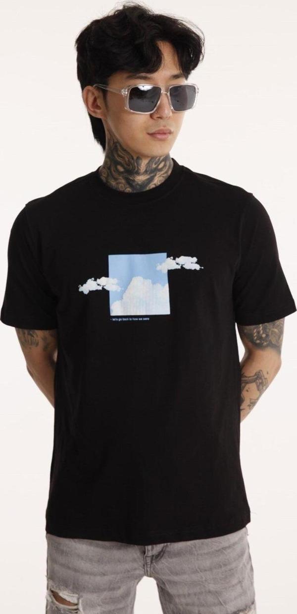 The Champ Clothing Bisiklet Yaka Erkek Kabaran Bulut Baskılı Pamuk T-Shirt - Image 1