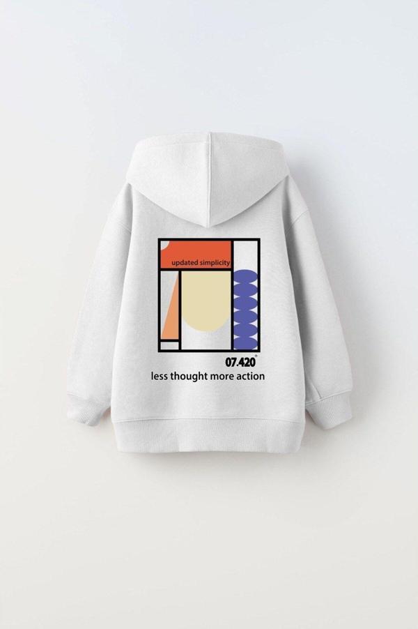 The Champ Clothing Kapüşonlu İçi Polar Updated Simplicity Baskılı Beyaz Unisex Çocuk Hoodie Sweatshirt - Image 1