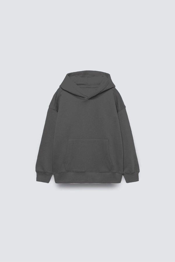 The Champ Clothing Füme Basic Çocuk Kapüşonlu Kanguru Cep Detaylı İçi Polar Oversize Sweatshirt - Image 1