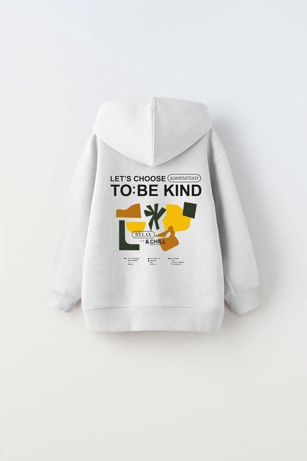 The Champ Clothing Kapüşonlu Içi Polar Let'S Choose To Be Kind Baskılı Beyaz Unisex Çocuk Hoodie Sweatshirt - Image 1