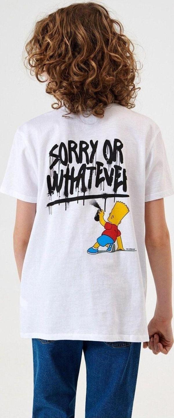 The Champ Clothing Sorry Or Whatever Yazılı Bart Simpson Baskılı Beyaz Çocuk T-Shirt - Image 1