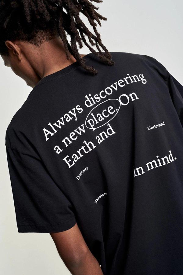 The Champ Clothing Bisiklet Yaka Discovery Baskılı Siyah Oversize Erkek T-Shirt - Image 1