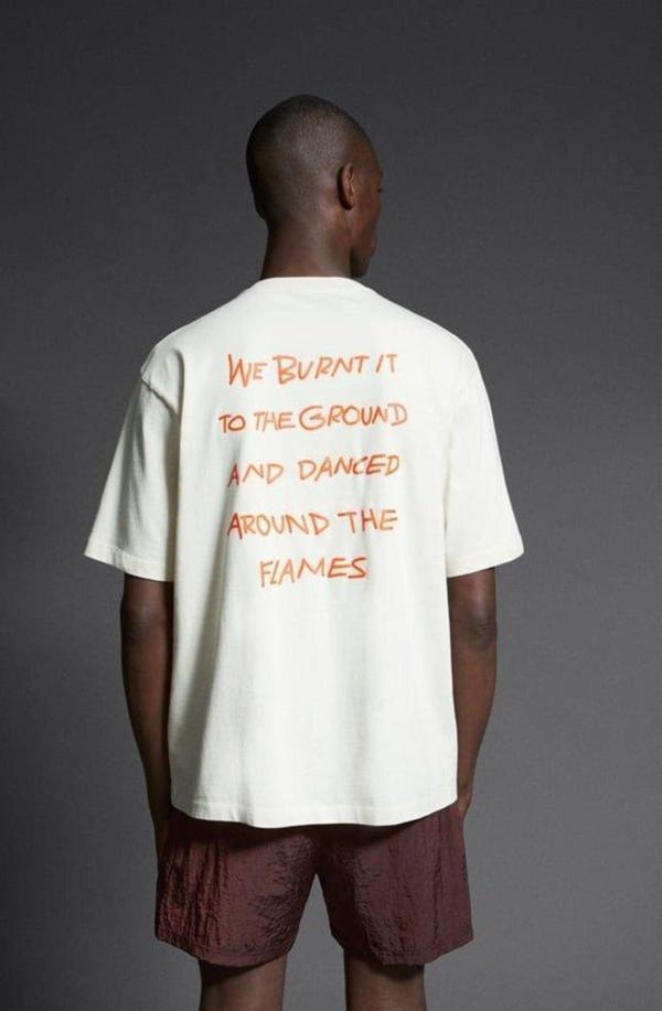 The Champ Clothing Bisiklet Yaka The Light Of The Embers Baskılı Beyaz Oversize Erkek T-Shirt - Image 1