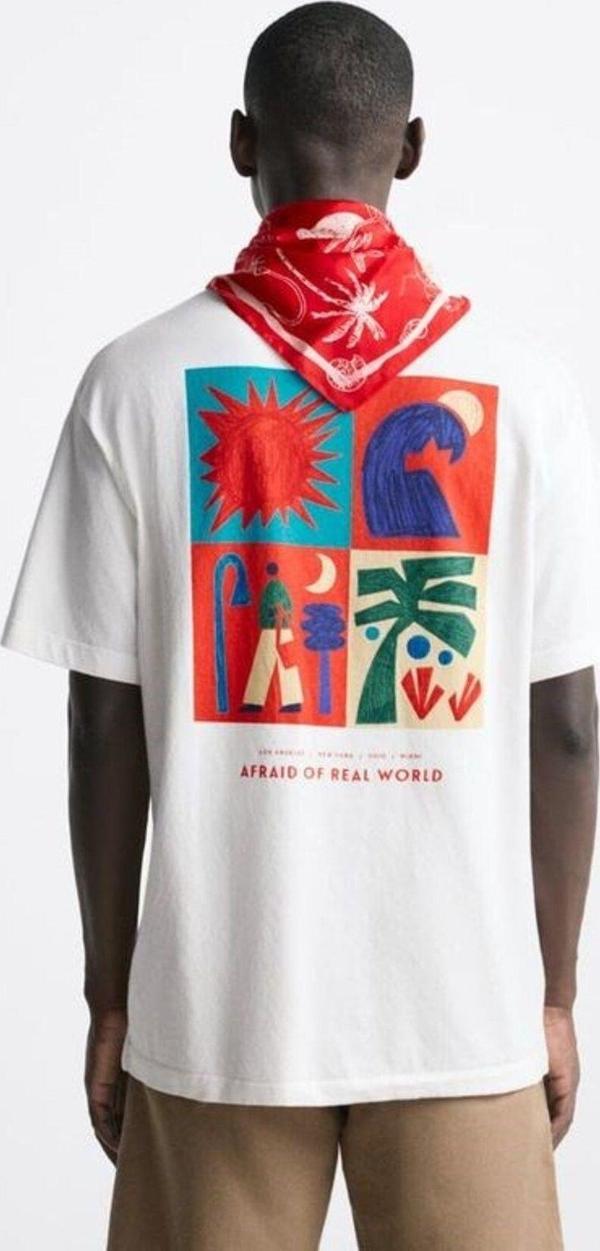 The Champ Clothing Bisiklet Yaka Afraid Of Real World Baskılı Beyaz Oversize Erkek T-Shirt - Image 1