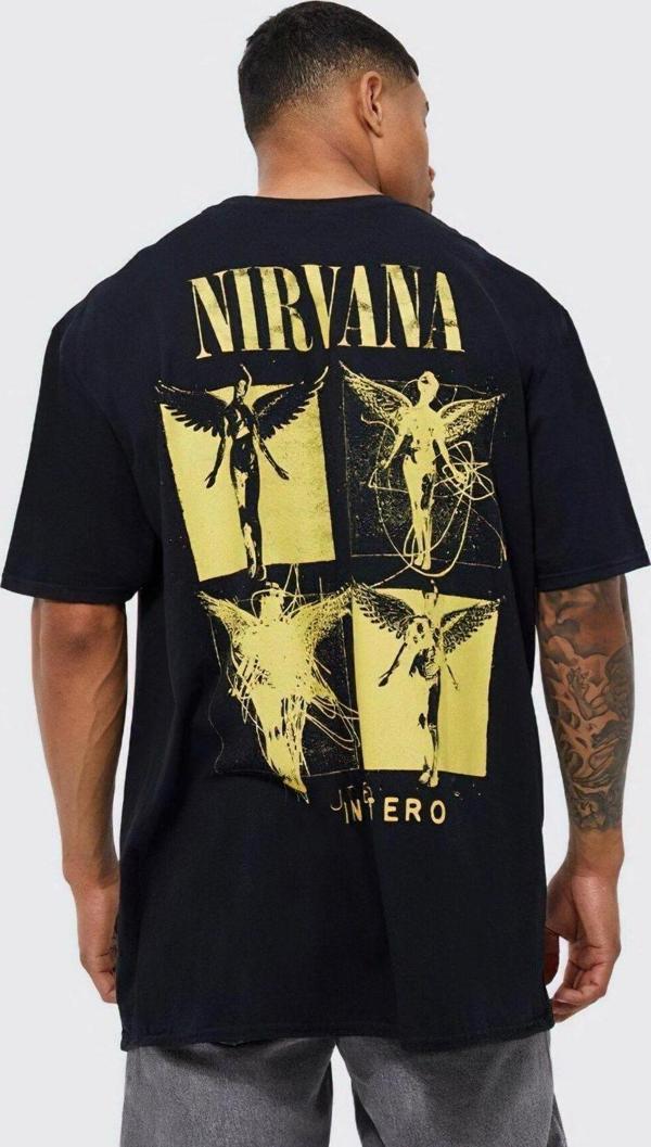 The Champ Clothing Bisiklet Yaka Nirvana Baskılı Siyah Oversize Erkek T-Shirt - Image 1