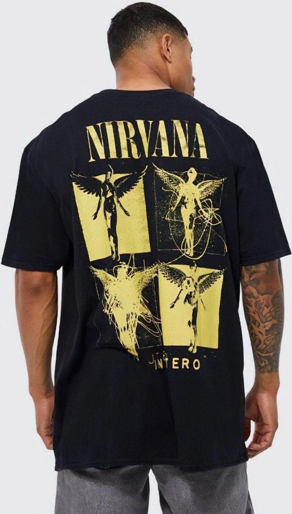 The Champ Clothing Bisiklet Yaka Nirvana Baskılı Siyah Oversize Erkek T-Shirt - Image 1