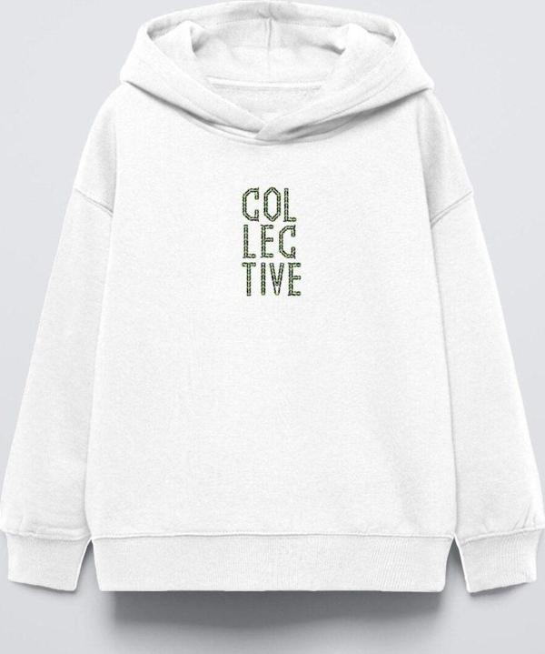 Gia-Art Beyaz Kapüşonlu Collective Yazılı Arka Fly Kn It Yazılı Oversize Çocuk Sweatshirt - Image 1