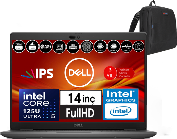 Dell Latitude 3450 Intel Core Ultra 5 125U 32GB Ddr5 4tb SSD 14" Fhd IPS WINDOWS11PRO Taşınabilir Bilgisayar WXCTO3450125_VP35+ZETTAÇANTA - Image 1