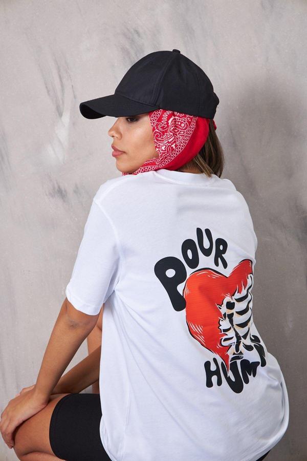 The Champ Clothing Pour Humme Yazılı Kalp Iskelet Tasarım Baskılı Beyaz Kadın T-Shirt - Image 1