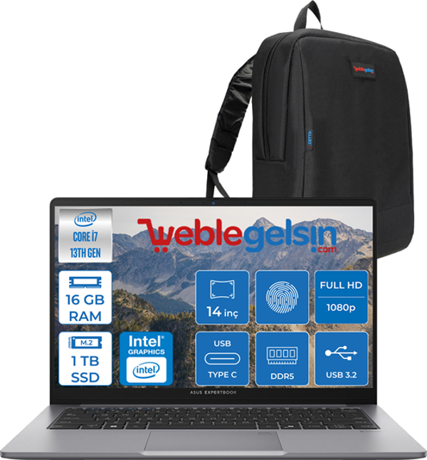 Asus Expertbook P1 P1403 Intel Core I7-13620H 16GB Ddr5 1tb SSD WINDOWS11PRO 14" Fhd Intel UHD Taşınabilir Bilgisayar EXP1403CVAI58512S0W08+ZETTAÇANTA - Image 1