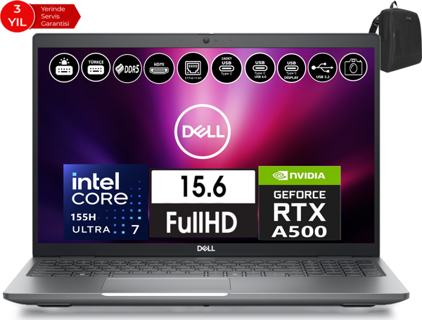 Dell Precısıon M3591 Intel Ultra 7-155H Vpro 96GB 1tb SSD RTXA500 4gb 15.6" W11PRO Taşınabilir Iş Istasyonu XCTOP3591EMEA_VP-115+ZETTAÇANTA - Image 1