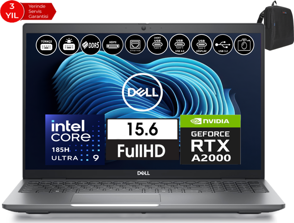 Dell Precısıon M3591 Intel Ultra 9-185H Vpro 96GB 2tb SSD RTXA2000 8gb 15.6" W11PRO Taşınabilir Iş Istasyonu XCTOP3591HRTXA2000W16+ZETTAÇANTA - Image 1
