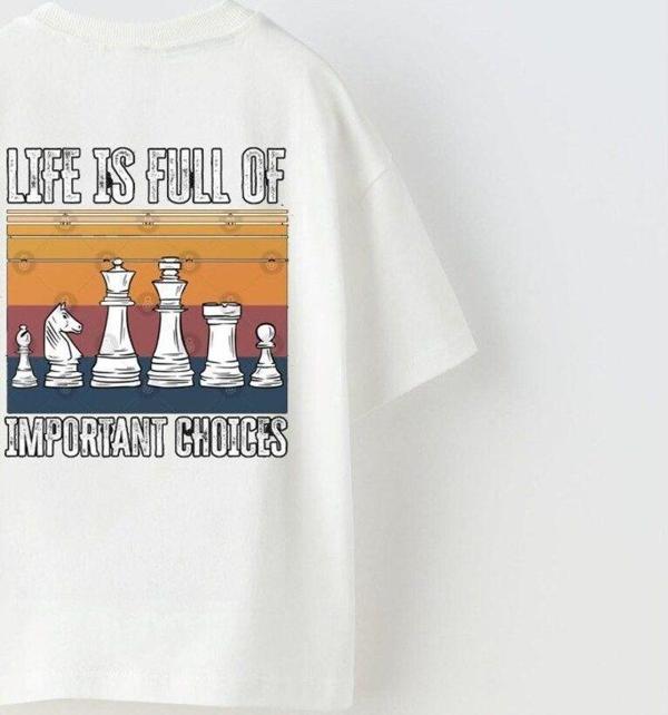 The Champ Clothing Life İs Full Of Important Choices Yazılı Satranç Tasarım Baskılı Beyaz Erkek Çocuk T-Shirt - Image 1