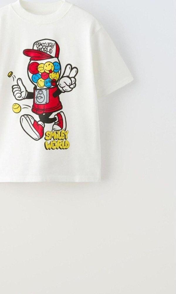 Gia-Art Smiley World Baskılı Beyaz Erkek  Çocuk T-Shirt - Image 1