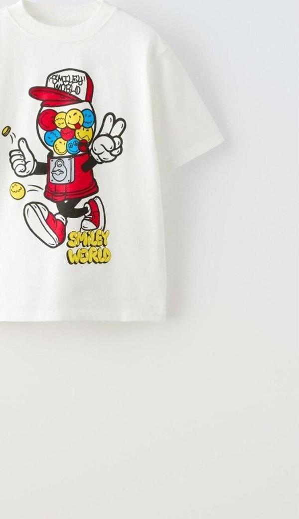 Gia-Art Smiley World Baskılı Beyaz Erkek  Çocuk T-Shirt - Image 1