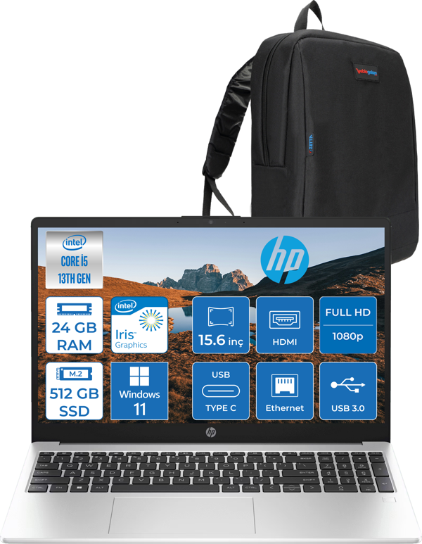 Hp 250 G10 Intel Core I5 1334U 24GB 512GB SSD Intel® Iris® Xᵉ Grafik Windows 11 Home 15.6" Taşınabilir Bilgisayar 9G1E5ETH12 + Zetta Çanta - Image 1