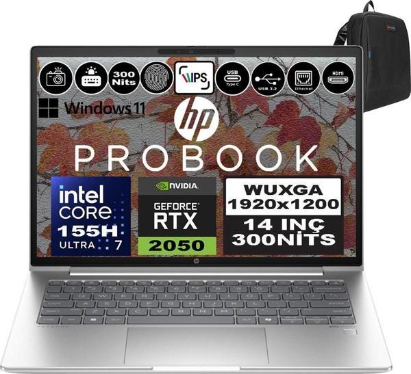 Hp Probook 440 G11 Intel Core Ultra 7 155H Ddr5 40GB 512GB SSD Geforce Rtx 2050-4GB 14" Wuxga IPS Windows 11 Pro Taşınabilir Bilgisayar 9Y7C4ETP13 + Zetta Çanta - Image 1