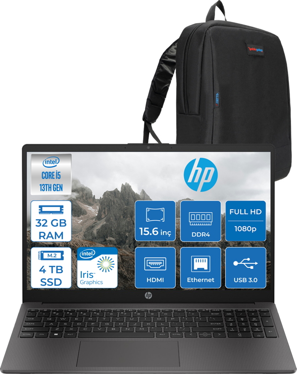 Hp 250 G10 Intel Core I5 1334U 32GB 4tb SSD Intel® Iris® Xᵉ Grafik Freedos 15.6" Taşınabilir Bilgisayar B2NC5ESF20 + Zetta Çanta - Image 1