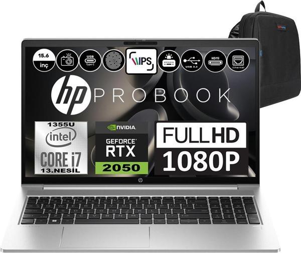 Hp Probook 450 G10 Intel Core I7 1355U 32GB 1tb SSD RTX2050-4GB Freedos 15.6" Fhd Taşınabilir Bilgisayar 816A3EAF07 + Weblegelsin Çanta - Image 1