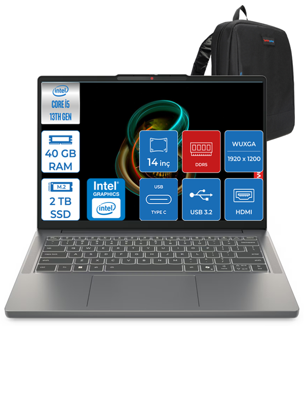 Lenovo Ideapad Slim 3 Intel Core I5 13420H 40GB Ddr5 1tb + 1tb SSD Intel® UHD Graphics WIN11PRO 14" Wuxga IPS Taşınabilir Bilgisayar 3S15IRH10P12 + Zettaçanta - Image 1