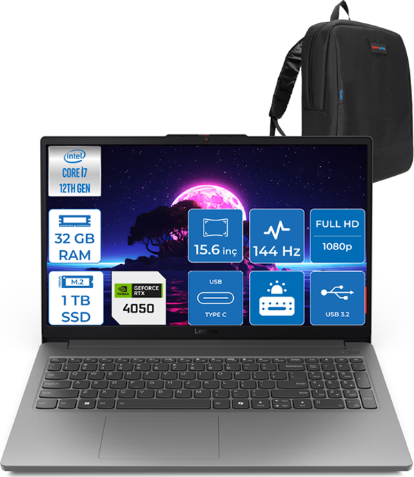 Lenovo Loq Intel Core I7 12650HX 32GB Ddr5 1tb SSD 6GB/RTX4050 WIN11HOME 15.6" Fhd 144Hz Yapay Zeka Destekli Taşınabilir Bilgisayar 15IAX9EH10 + Zettaçanta - Image 1