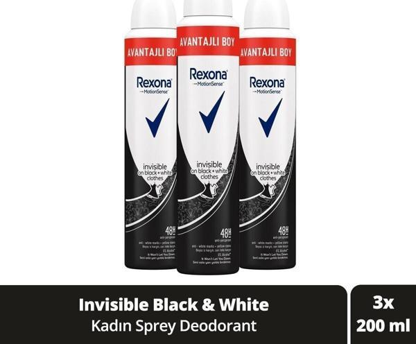 Rexona Kadın Sprey Deodorant Invisible On Black White Clothes Avantajlı Boy 200 Ml X3 Adet - Image 1
