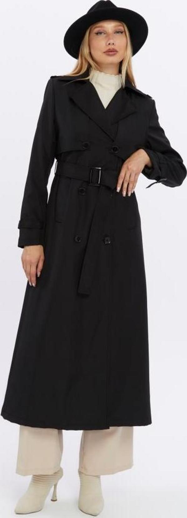 Çift Kapaklı Uzun Boy Kadın Trençkot - Image 1
