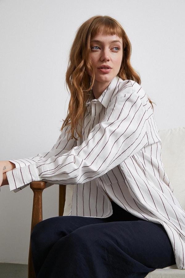 Çizgili Cepli Gömlek Bordo - Image 1