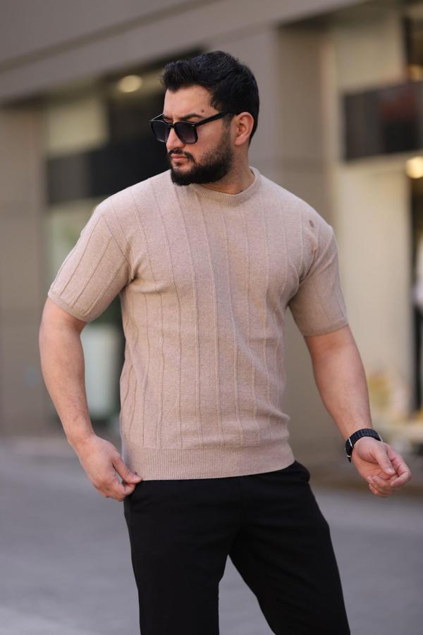 Bisiklet Yaka Kısa Kol Erkek Örme Triko Tişört - Image 1
