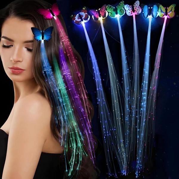 Led Fiber Optik Işıklı Kelebek Saç Klipsi 1 Adet - Image 1