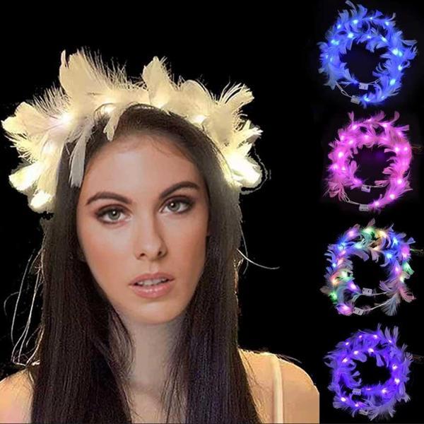 Led Işıklı Rengarenk Yanan 3 Fonksiyonlu Otrişli Parti Tacı Beyaz Renk 12x12 cm - Image 1