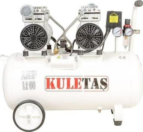 Kuletaş 2HP 8 Bar Süper Sessiz Yağsız Çift Motor Dişçi Hava Kompresörü 60 L - Image 1