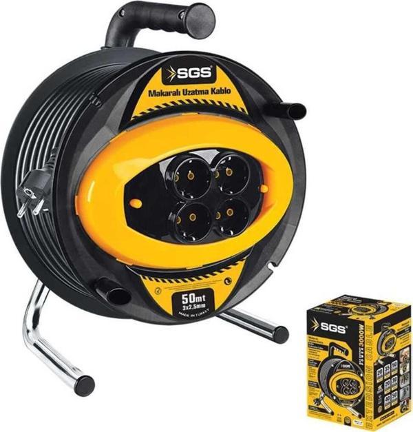 Sgs Makaralı Elektrik Uzatma Kablosu 3x2.5  50 Metre Metal Ayaklı 4'lü Priz - Image 1