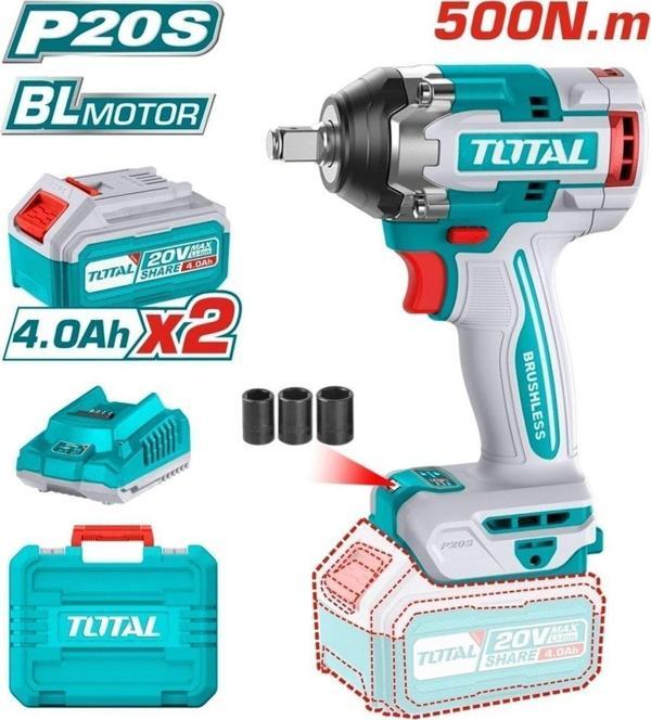 Total Li-ion Akülü Somun Sıkma Kömürsüz Motor 4.0 Ah Çift Akü Tıwlı2050 - Image 1