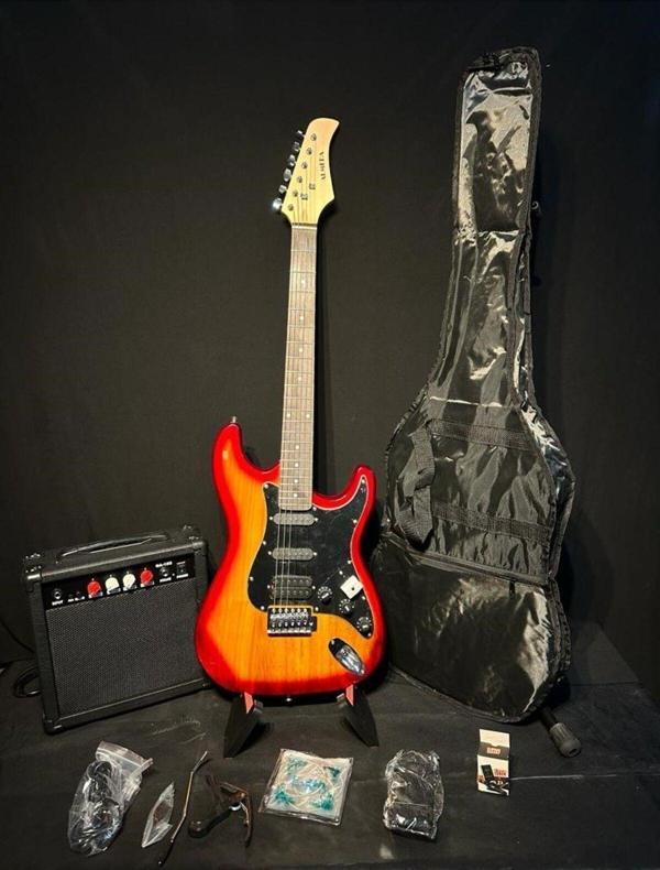 Elektro Gitar set Orange (Gitar-Amfi-Stand-Kablo-Askı-Kapo-Akort Cihazı-Yedek Tel) - Image 1