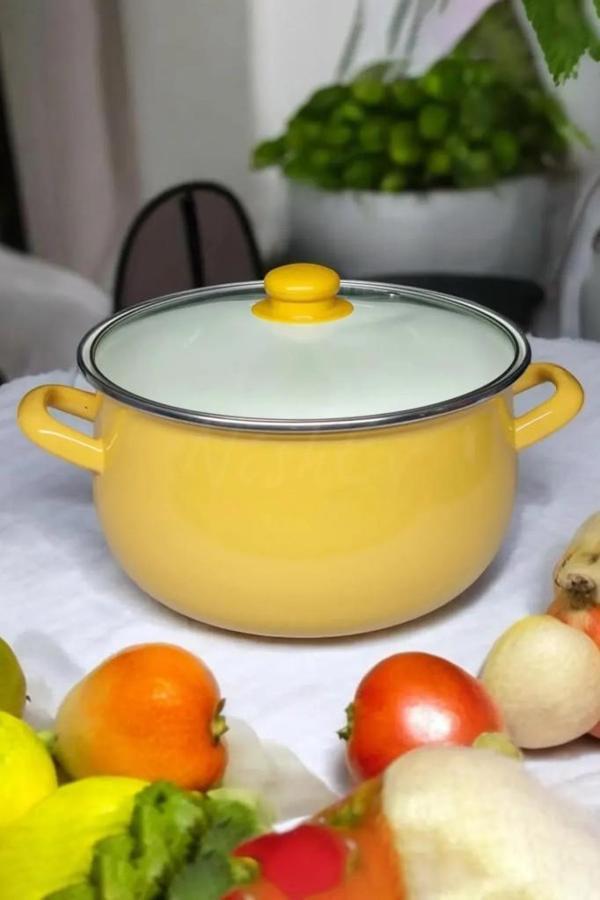 Emaye Derin Bombeli Yoğurt Tenceresi 24 Cm 5 Litre Sarı 137-C - Image 1