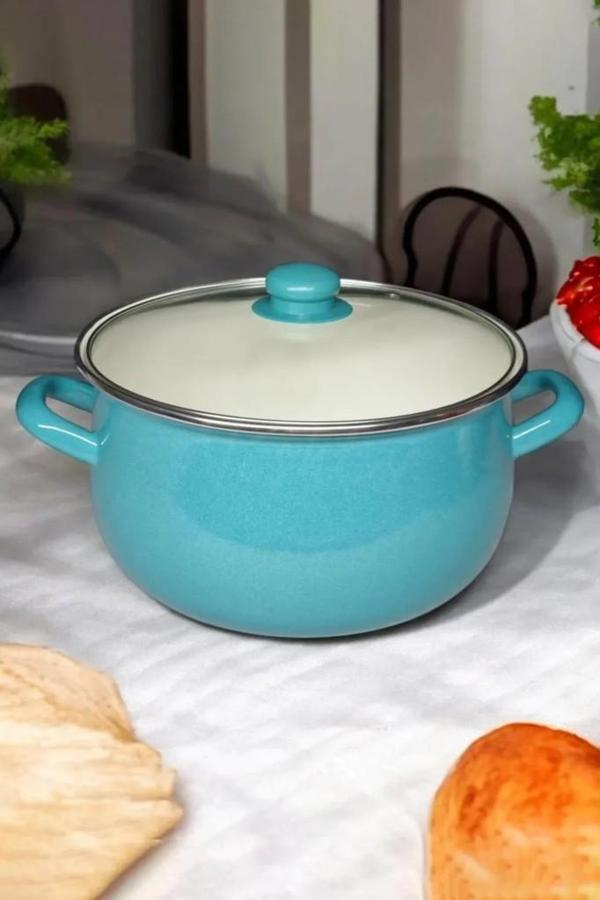 Emaye Derin Bombeli Yoğurt Tenceresi 24 Cm 5 Litre Turkuaz 322-C - Image 1
