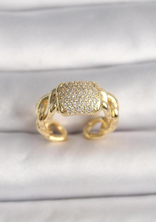 Pirinç Gold Renk Ayarlanabilir Zirkon Taşlı Kadın Yüzük - EBJ250207W31144 - Image 1