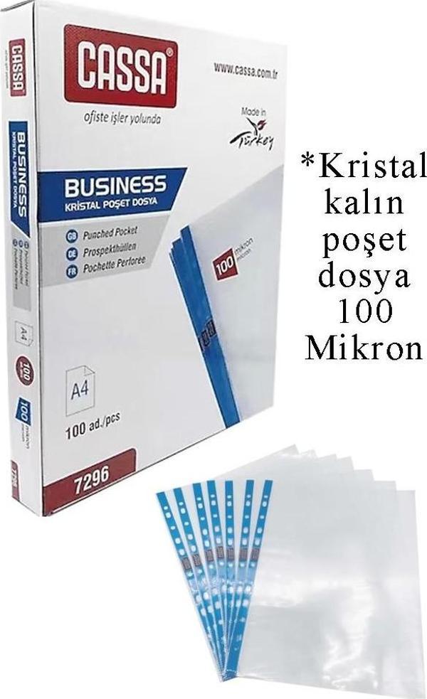 Poşet Dosya A4 Kristal 100 Lü 1 Paket Cassa 7296 Kalın Poşet Dosya Föy Mavi Şeritli 100 Mikron Şeffaf Belge Arşivleme - Image 1