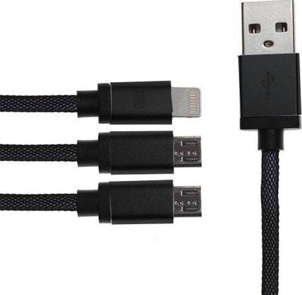 Earldom 2 adet Micro USB + 1 adet Lightning Şarj Kablosu 1.2 M Siyah - Image 1