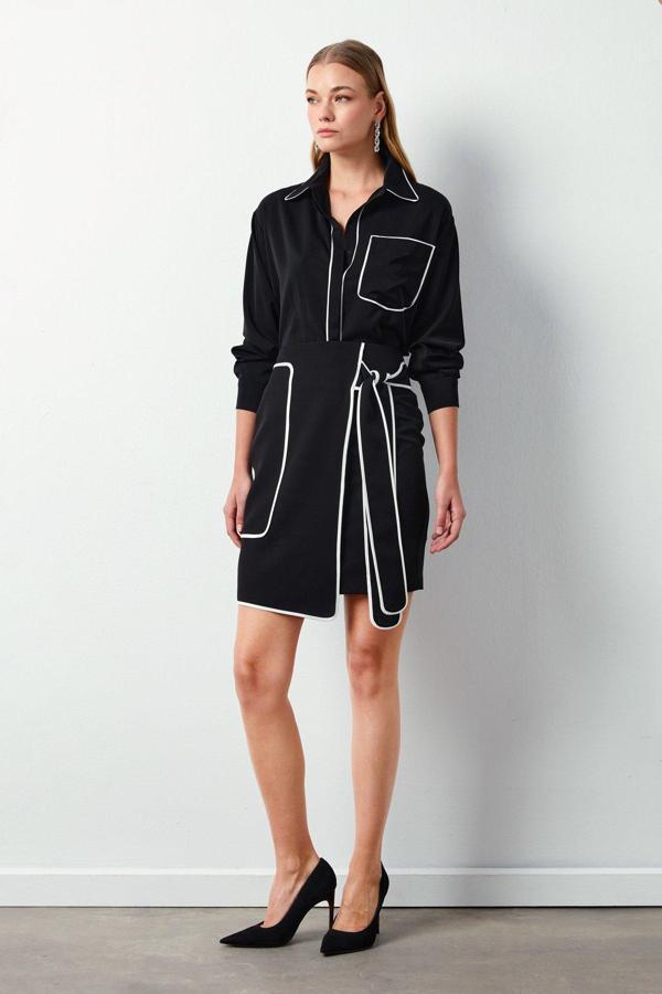 Detaylı Mini Etek - Siyah - Image 1