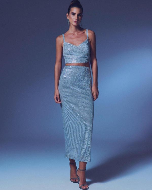 Fermuarlı Karolin Midi Etek - Gümüş - Image 1